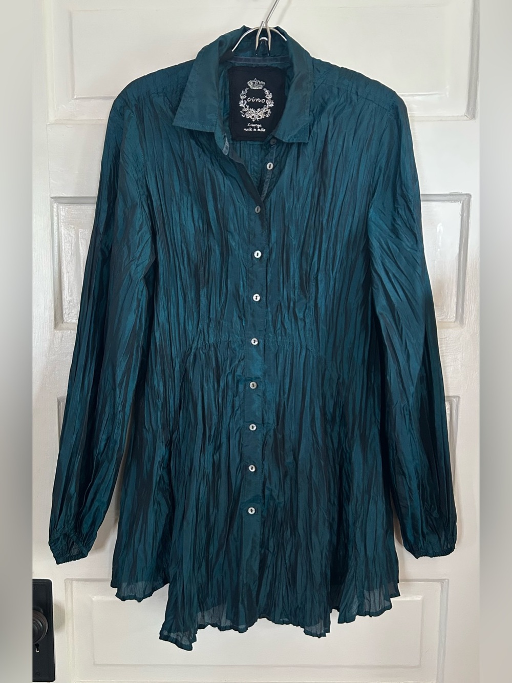 NWOT Cino Women's Crinkled Long-Sleeve Tunic in Deep Teal